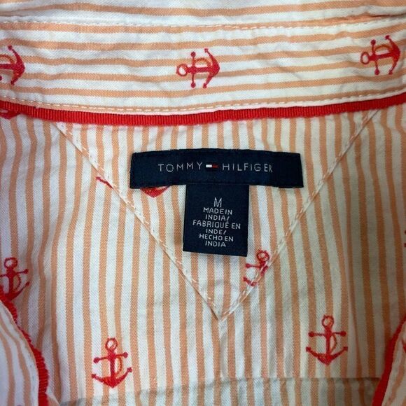 Tommy Hilfiger Women’s Medium Pink White Striped Button Down Shirt Top Anchor - Picture 5 of 5